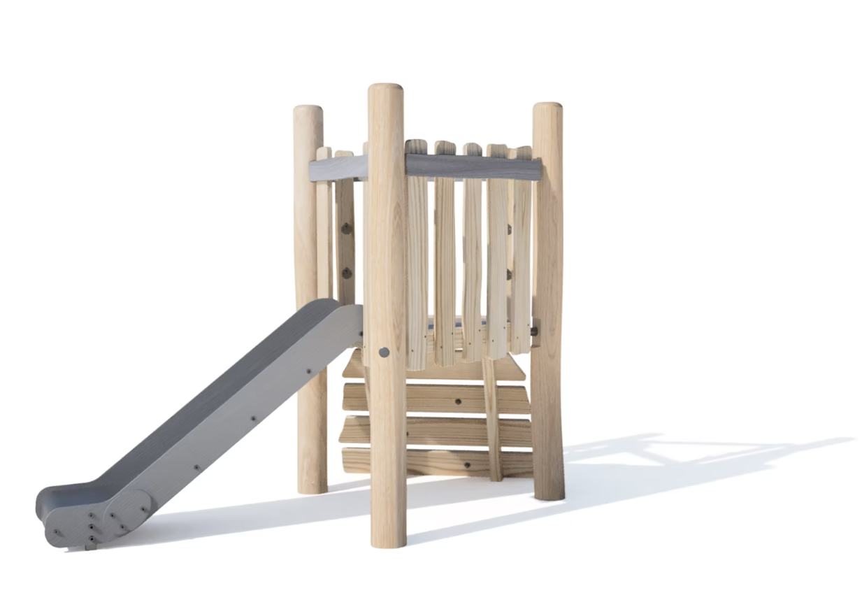 Triangular tower with a slide and a ramp