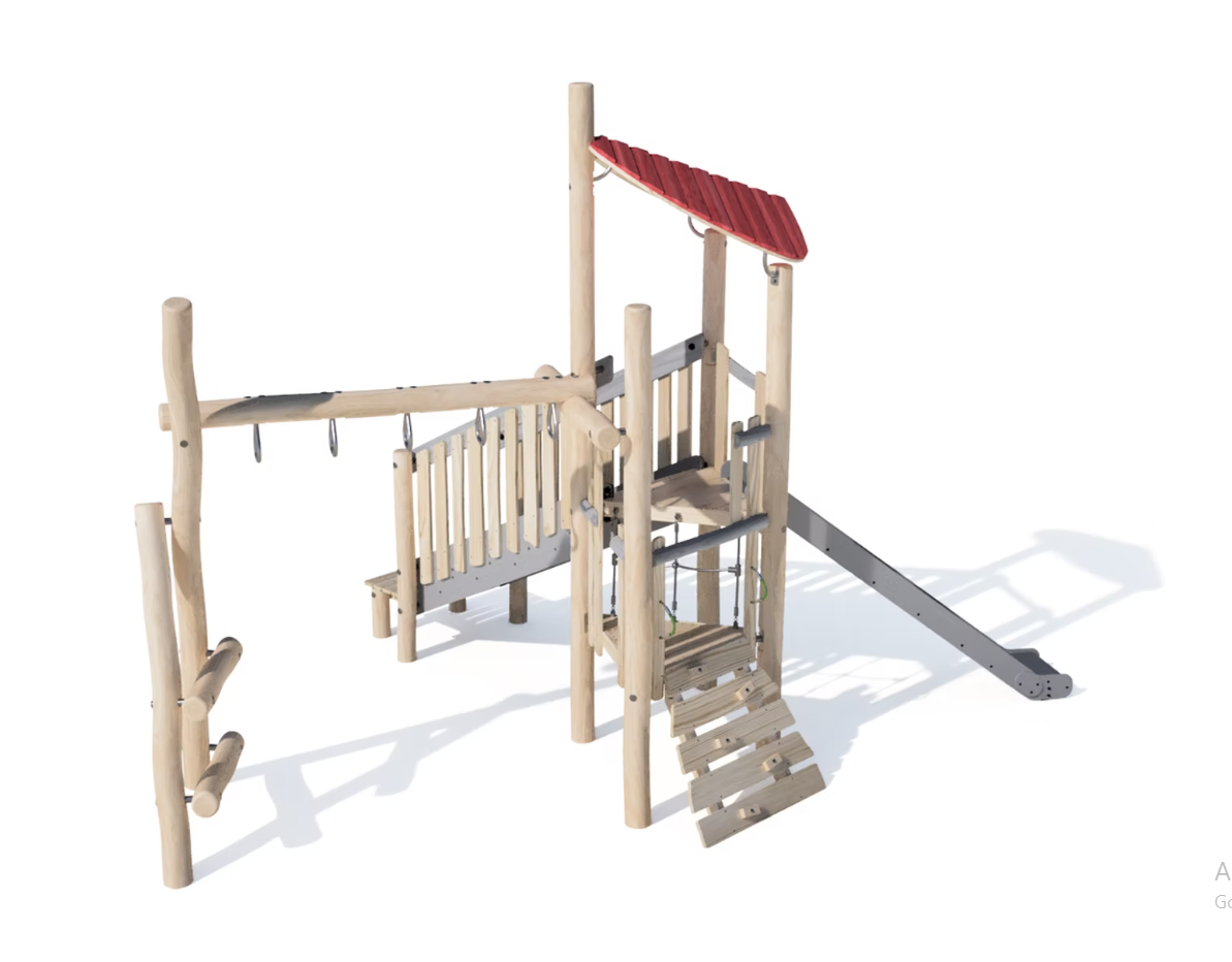 Leaf alike roof tower with a climbing net and stairs